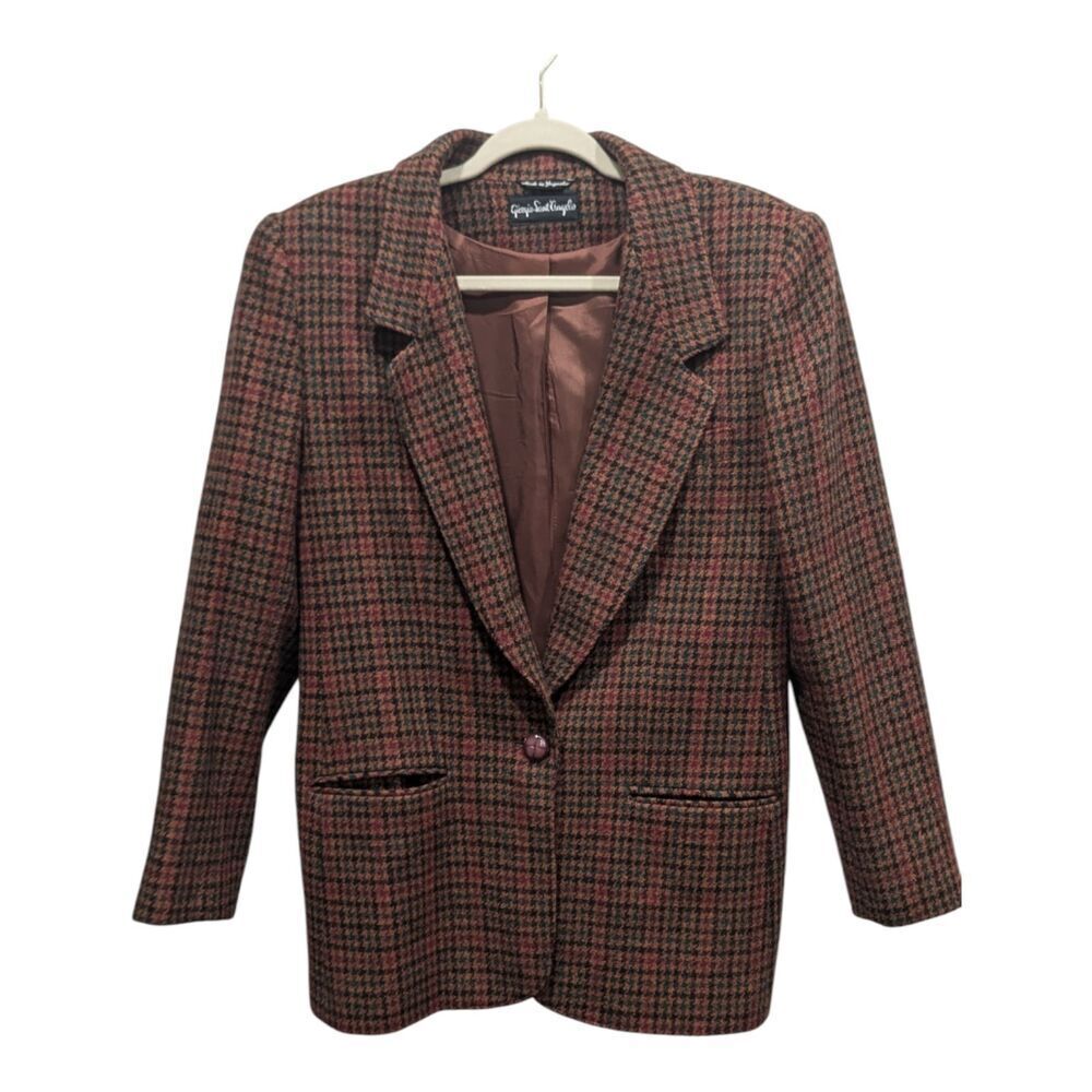 Vintage Giorgio Sant Angelo 100% Wool Houndstooth Preppy Academia Jacket, 10
